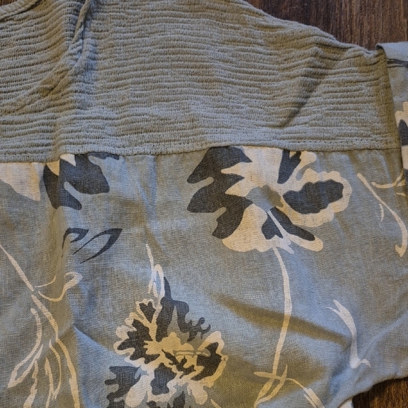 Lungo L'Arno Floral Women's Linen Blouse in Blue and Gray Sz 1X - Picture 3 of 5